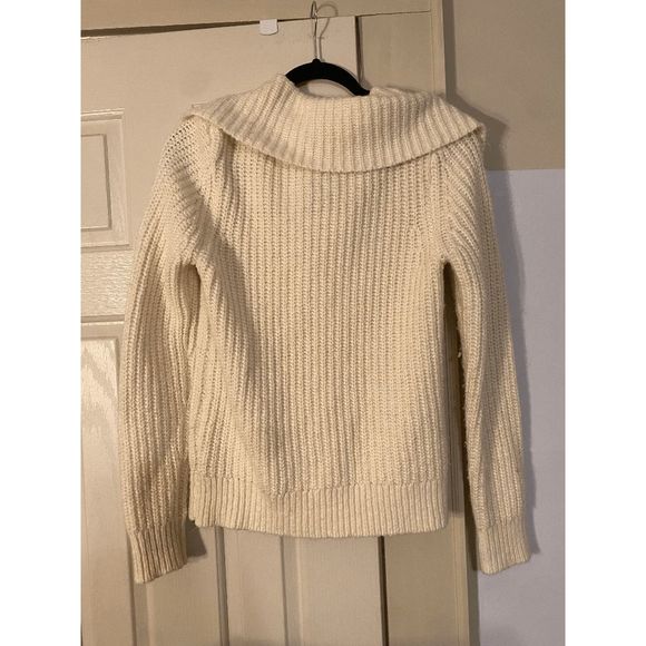 LRL Lauren Jeans Co. Off white Woven Zip-Up Jacket Sweater, Size Medium - Picture 4 of 5